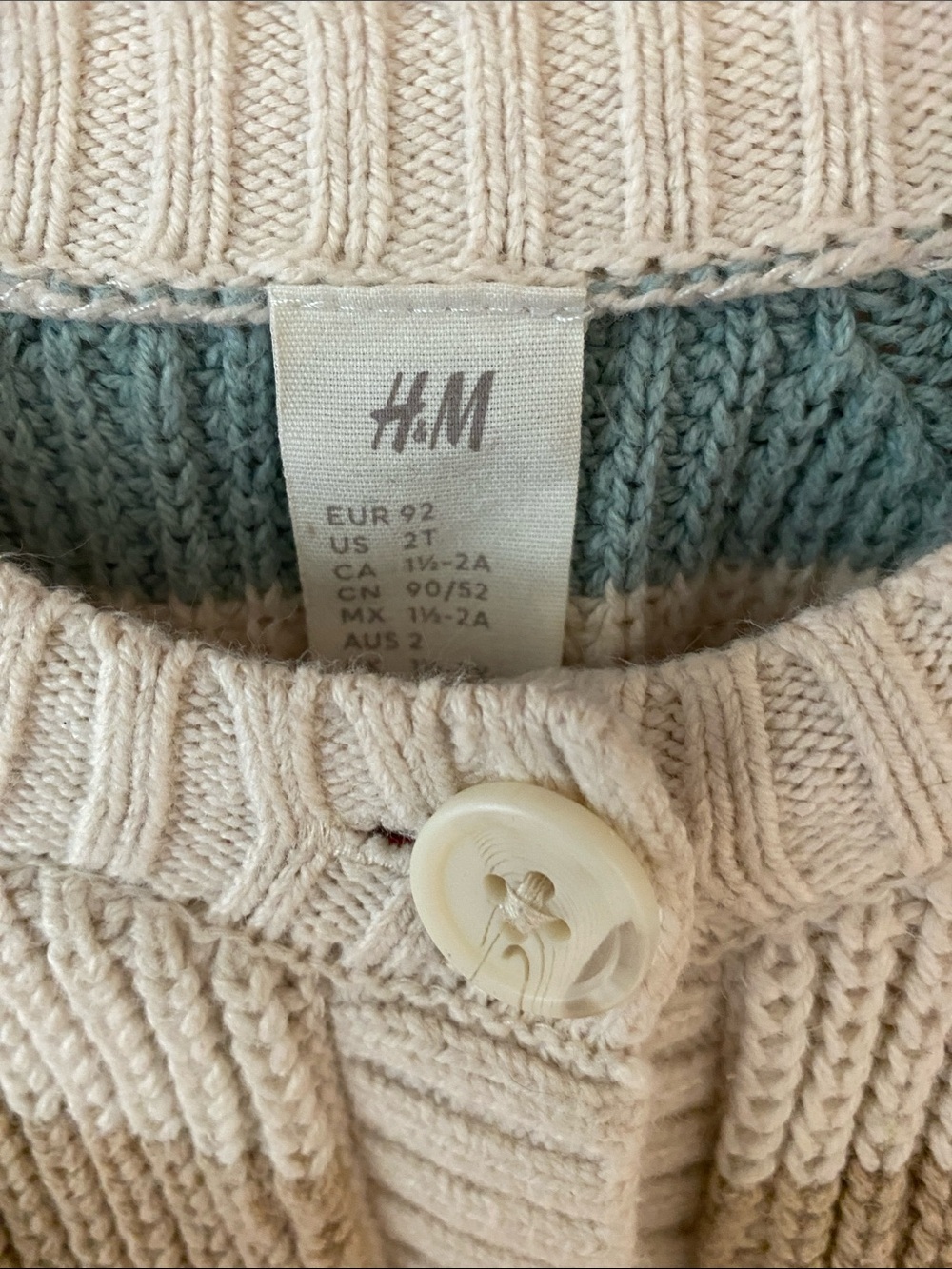 H&M Cream Cardigan with Pink, Black, Teal and Tan Stripes - Picture 2 of 3